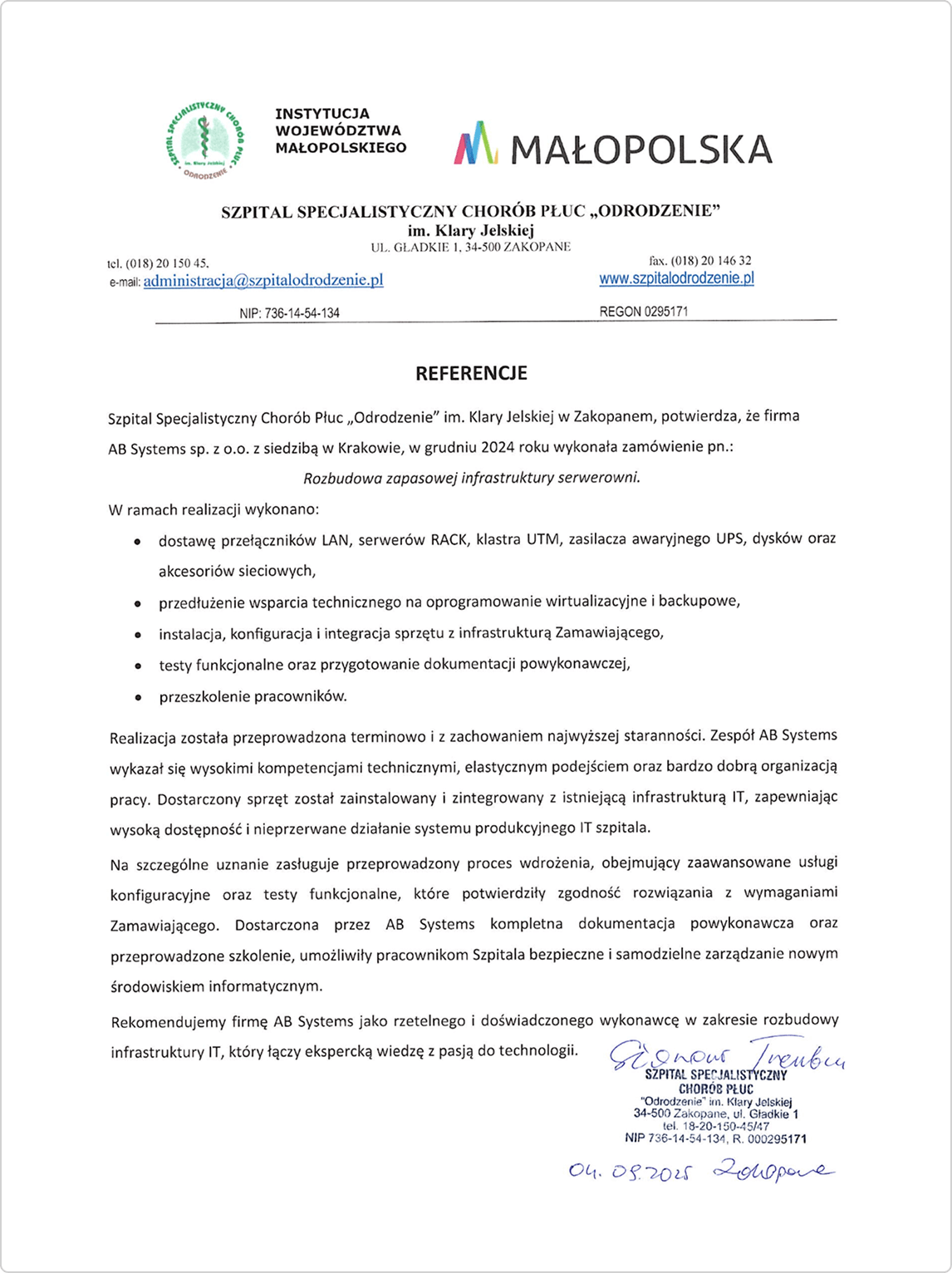 SZPITAL ODRODZENIE W ZAKOPANEM