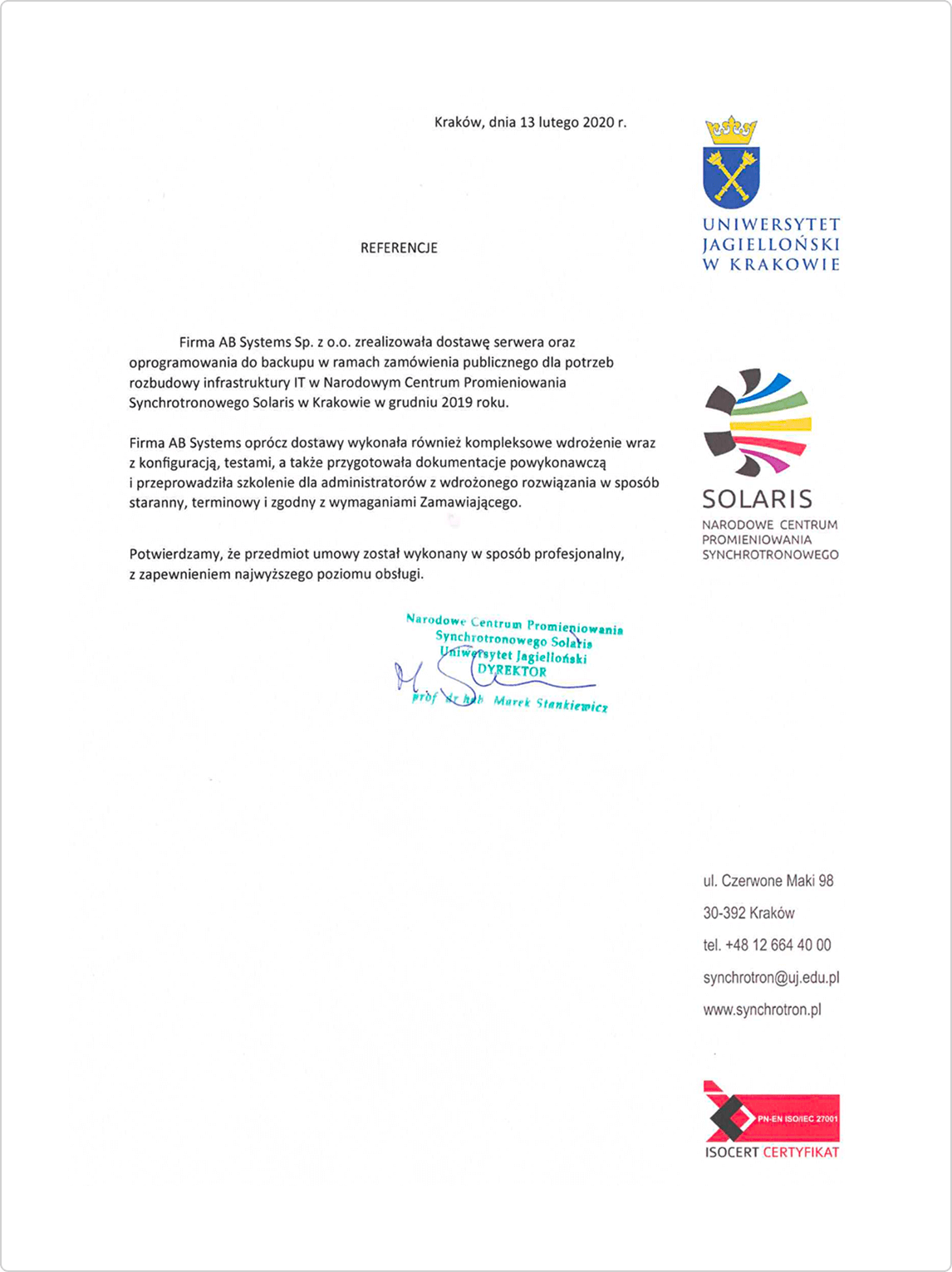 NARODOWE CENTRUM PROMIENIOWANIA SYNCHROTRONOWEGO SOLARIS